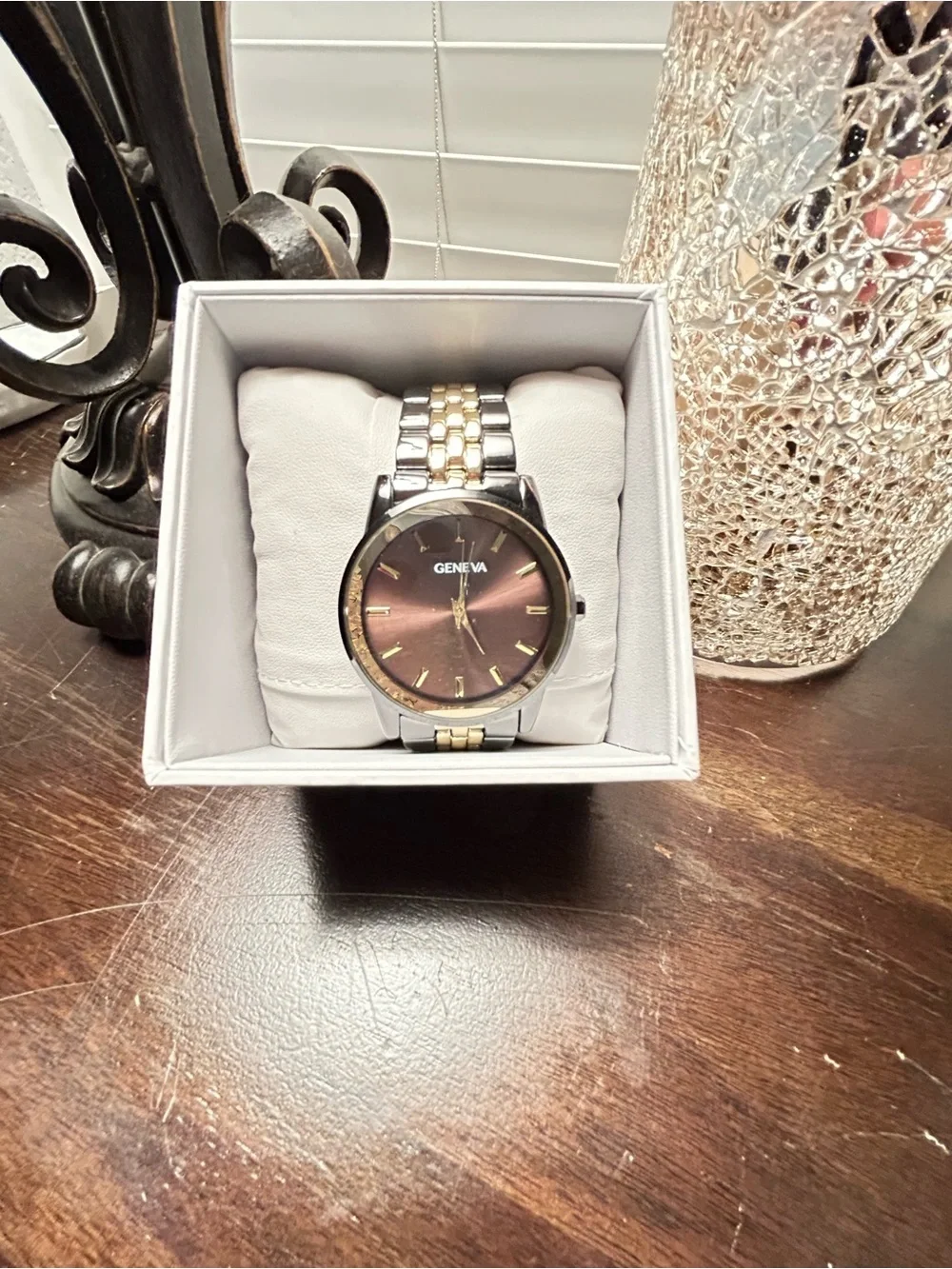 Geneva Men’s Two-Tone Silver and Gold Bracelet Brown Dial Watch